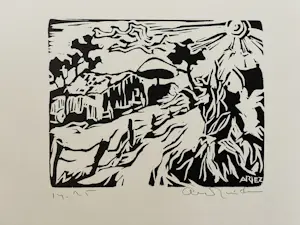 Arie Zuidersma - Linosnede - Landschap met Hooiberg kopen? Bied vanaf 50!