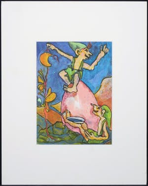Franca Muller Jabusch - Gemengde techniek op papier o.a. acryl en krijt, z.t. Kabouters kopen? Bied vanaf 20!