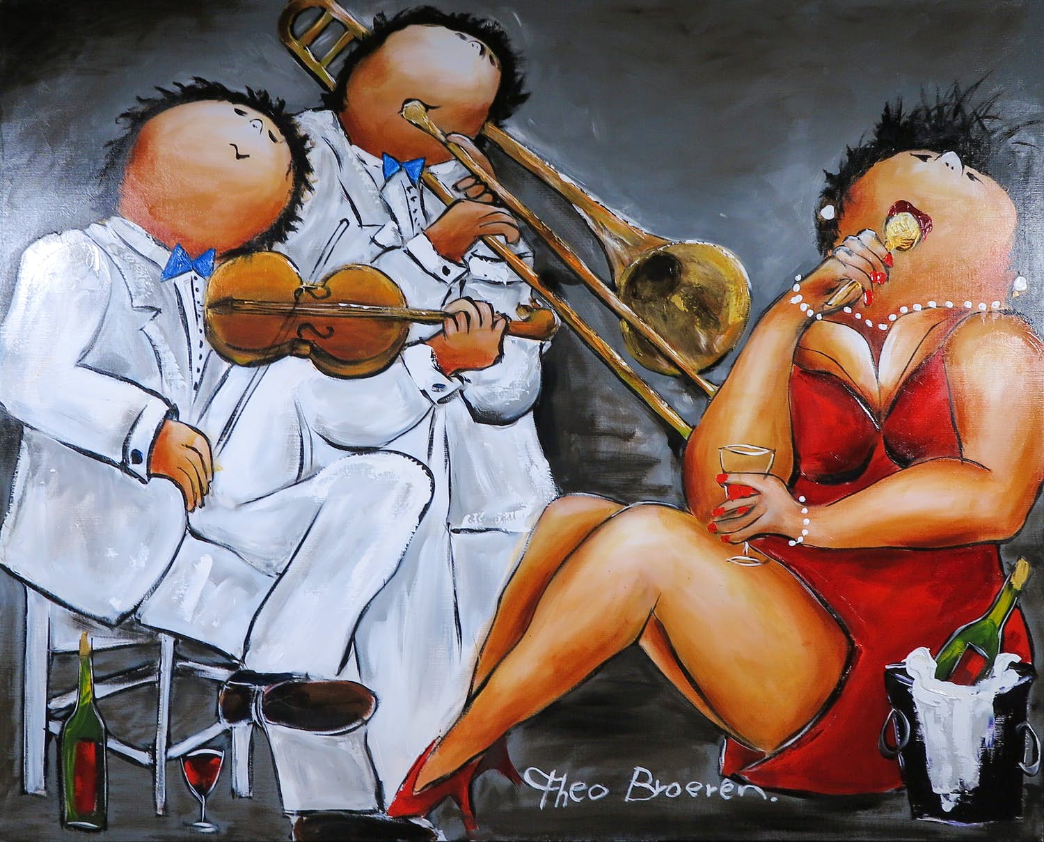 Theo Broeren - Acryl op doek, Gouden trio (Zeer groot) verkocht voor € 150!