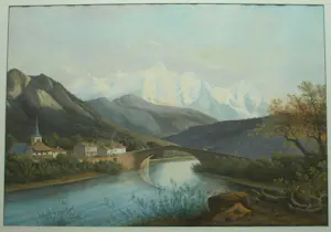 AcheterHenri Knip - Ingelijste gouache , Landschap Zwitserland – ca. 1870? - Lijst, 73 x 93 cm.? Enchérissez de 10!