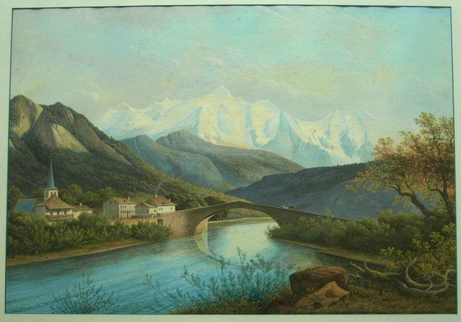Henri Knip - Ingelijste gouache , Landschap Zwitserland – ca. 1870? - Lijst, 73 x 93 cm. kopen? Bied vanaf 10!