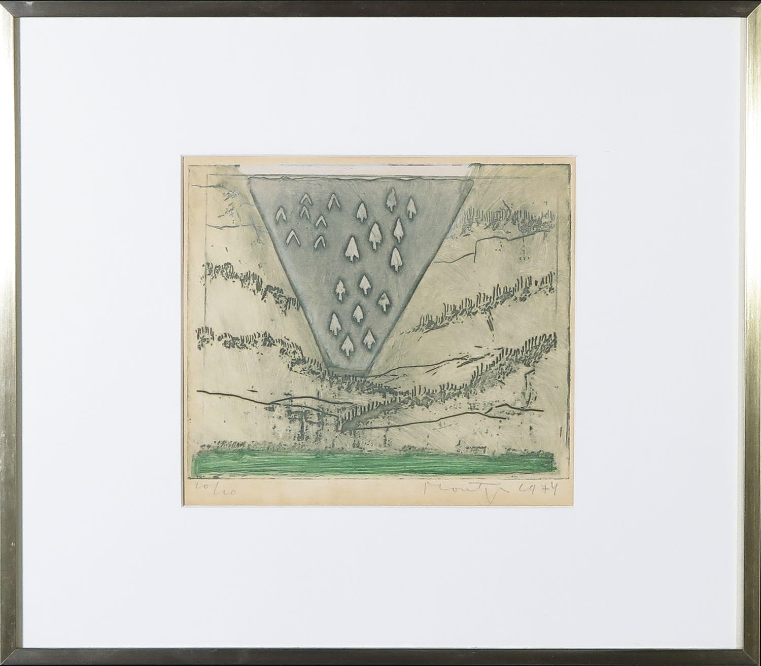 Jan Montyn - Met gouache bewerkte ets, Landschap verkocht voor € 70!