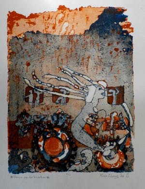 Rob Clous - Rob Clous - grote ets/aquatint: Venus op de tractor - 1966 - oplage: 10 stuks kopen? Bied vanaf 40!
