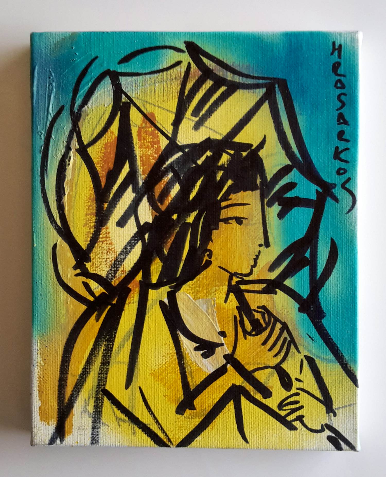 Hrasarkos - Fille au Parapluie – olieverfschilderij - handgesigneerd kopen? Bied vanaf 145!