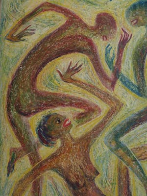 Klaas Pijlman - Pastelkrijt , “Dansende figuren” – 1959 - ingelijst , 75 x 67 cm kopen? Bied vanaf 40!