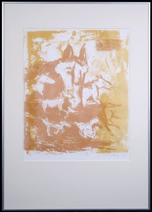 Rien Bakker - Ets en aquatint, Galopperende paarden in geel - Ingelijst kopen? Bied vanaf 1!