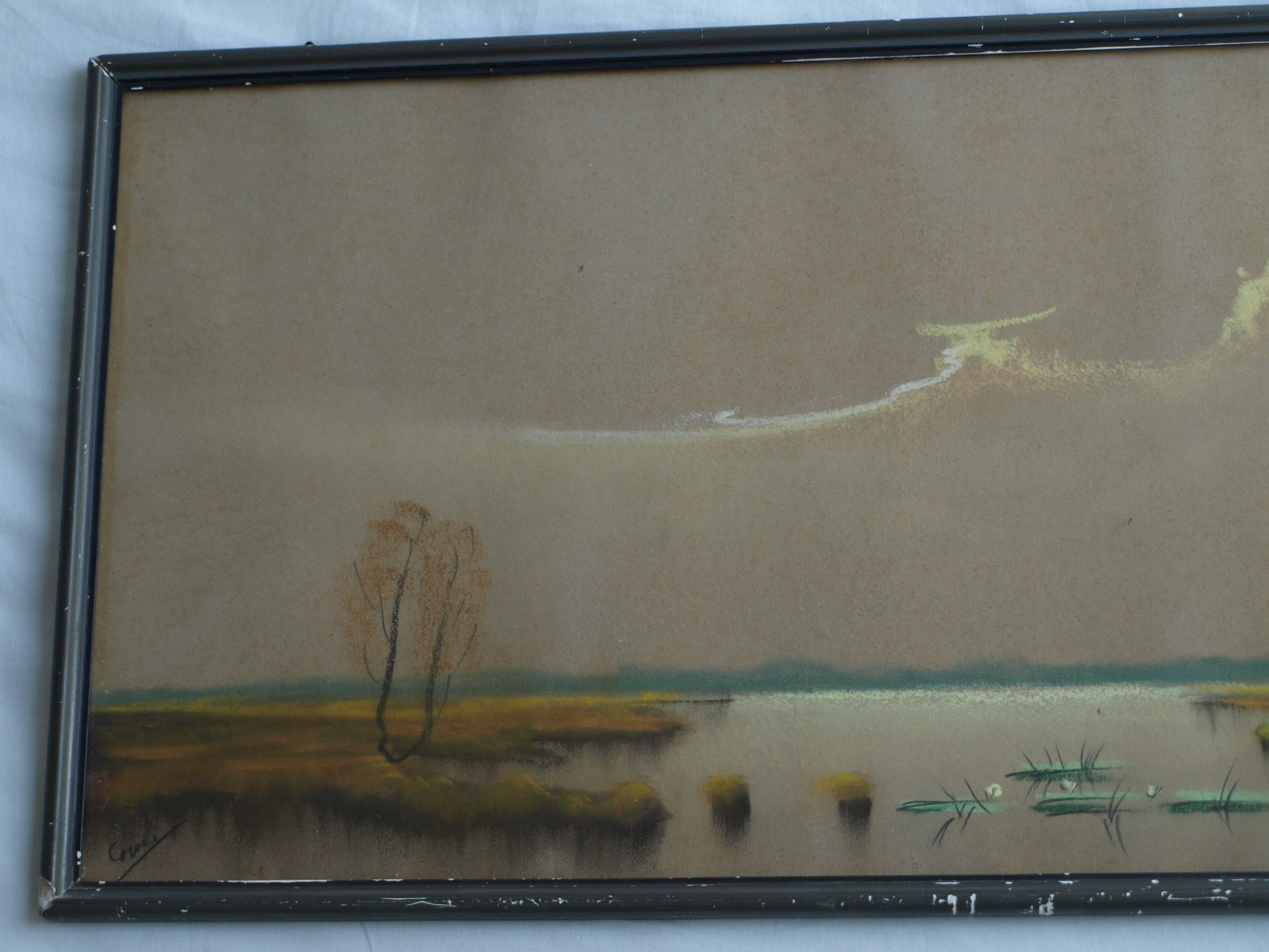 Niet of onleesbaar gesigneerd - Pasteltekening , Watergezicht – gesigneerd & ingelijst  kopen? Bied vanaf 1!