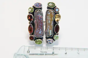 10- Robuuste sterling zilveren "brutalist" ring mt diverse multi-cut kleurstenen kopen? Bied vanaf 46!