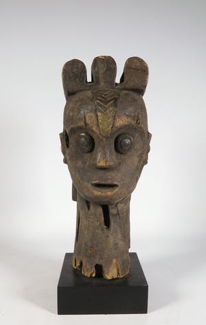 Fang - Hout en koper/messing, Portretkop kopen? Bied vanaf 1!