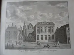 Abraham Delfos - 2 Gravure van Leiden, Academie en zicht op 's Graavensteen en gevangenhuis kopen? Bied vanaf 25!