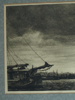 Albert Hemelman - Ets, Het IJ in Amsterdam met het schip “Albertina” kopen? Bied vanaf 35!