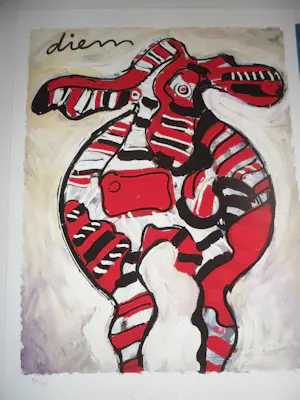 Peter Diem - Kleurenzeefdruk COW RED Hand gesigneerd. kopen? Bied vanaf 30!
