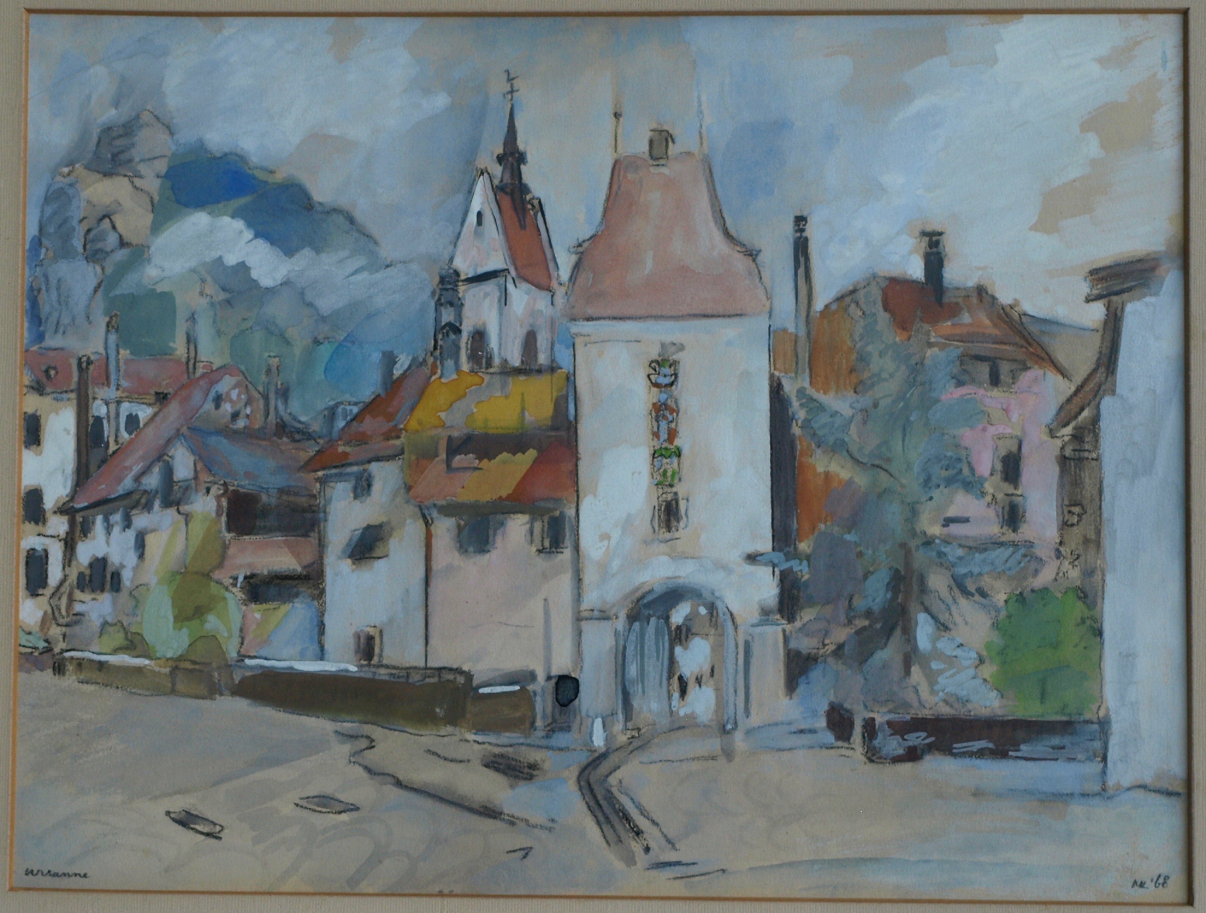 Niet of onleesbaar gesigneerd - Gemengde techniek , Dorpsgezicht – gesigneerd & ingelijst - 1968 kopen? Bied vanaf 1!