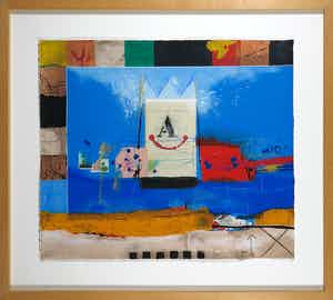 Theo Koster - Zeefdruk en collage, Vierkant blauw - Ingelijst verkocht voor € 50!