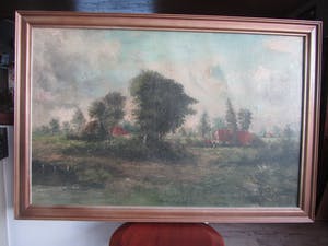 Niet of onleesbaar gesigneerd - hoeve in bewolkt landschap kopen? Bied vanaf 1!