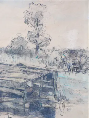 Louis Stutterheim - Boothuis in waterlandschap - Gemengde techniek kopen? Bied vanaf 1!