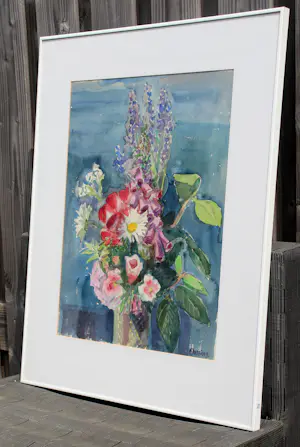 Jeanne Bieruma Oosting - zeer grote aquarel: bloemstilleven kopen? Bied vanaf 599!