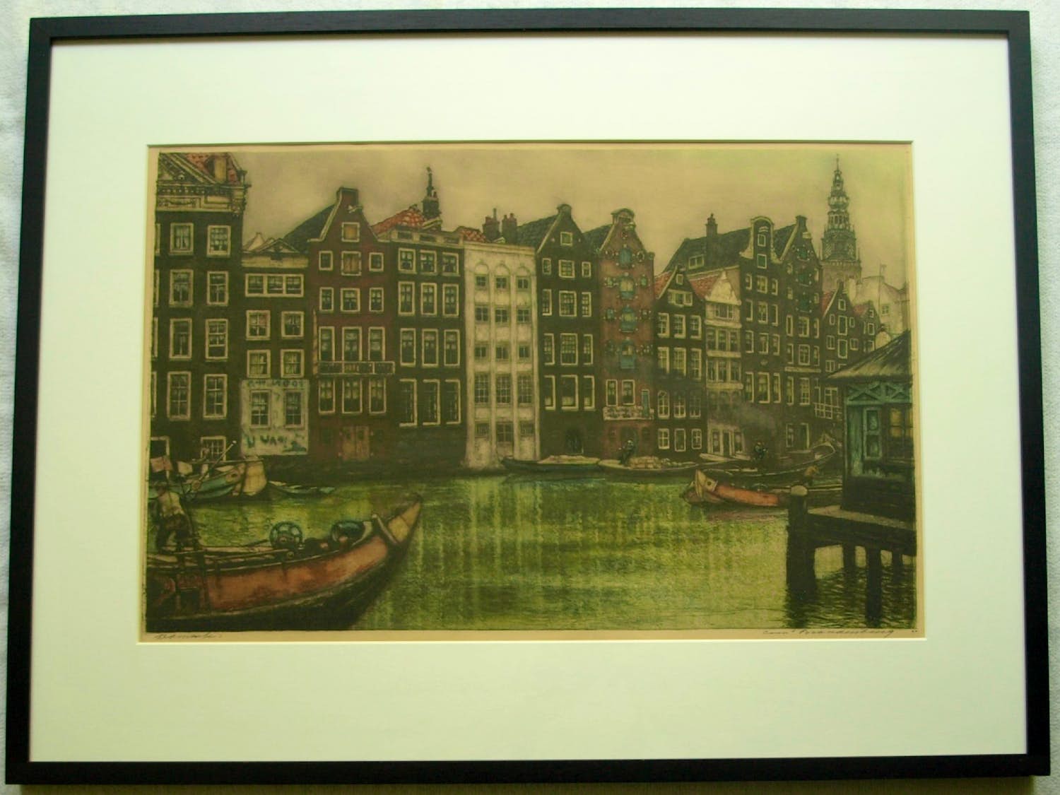 Cornelis Brandenburg - Kleurenets, Damrak Amsterdam – Lijst, 63 x 83 cm. kopen? Bied vanaf 1!