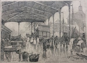 Chris Snijders - 1881-1943 Ets Vismarkt en Luthersekerk te Rotterdam kopen? Bied vanaf 45!