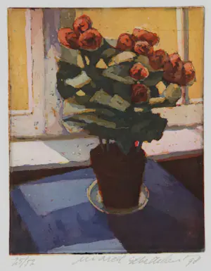 Marcel Schellekens - Kleurenets, Z.T. Stilleven met bloemen op tafel kopen? Bied vanaf 60!