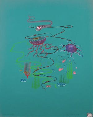 Eugene Brands - Gouache, Diepzee compositie - Ingelijst kopen? Bied vanaf 1!