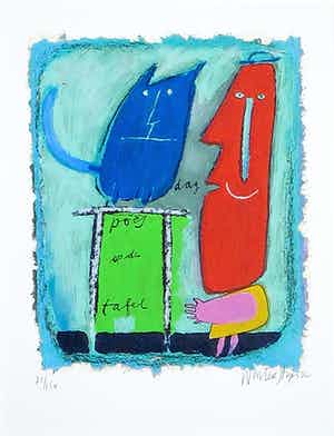 Wouter Stips - Zeefdruk, Dag poes op tafel verkocht voor € 35!