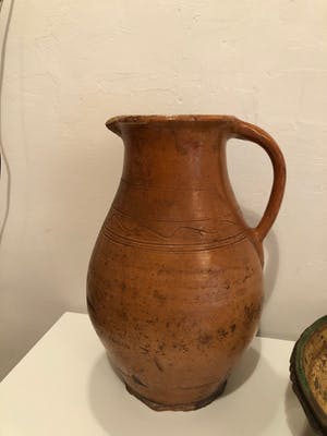 Curiosa - Prachtige antieke (water-) kan en zeldzame schaal, aardenwerk, 19e eeuws kopen? Bied vanaf 1!