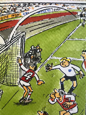 Dik Bruynesteyn - originele tekening 'Spanning en sensatie, de bal op de lat' kopen? Bied vanaf 85!
