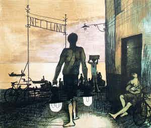 Nicolaas Wijnberg - kleurenlitho - 'Lantaarndrager' - 1958 (OPLAGE SLECHTS 12 STUKS) verkocht voor € 110!