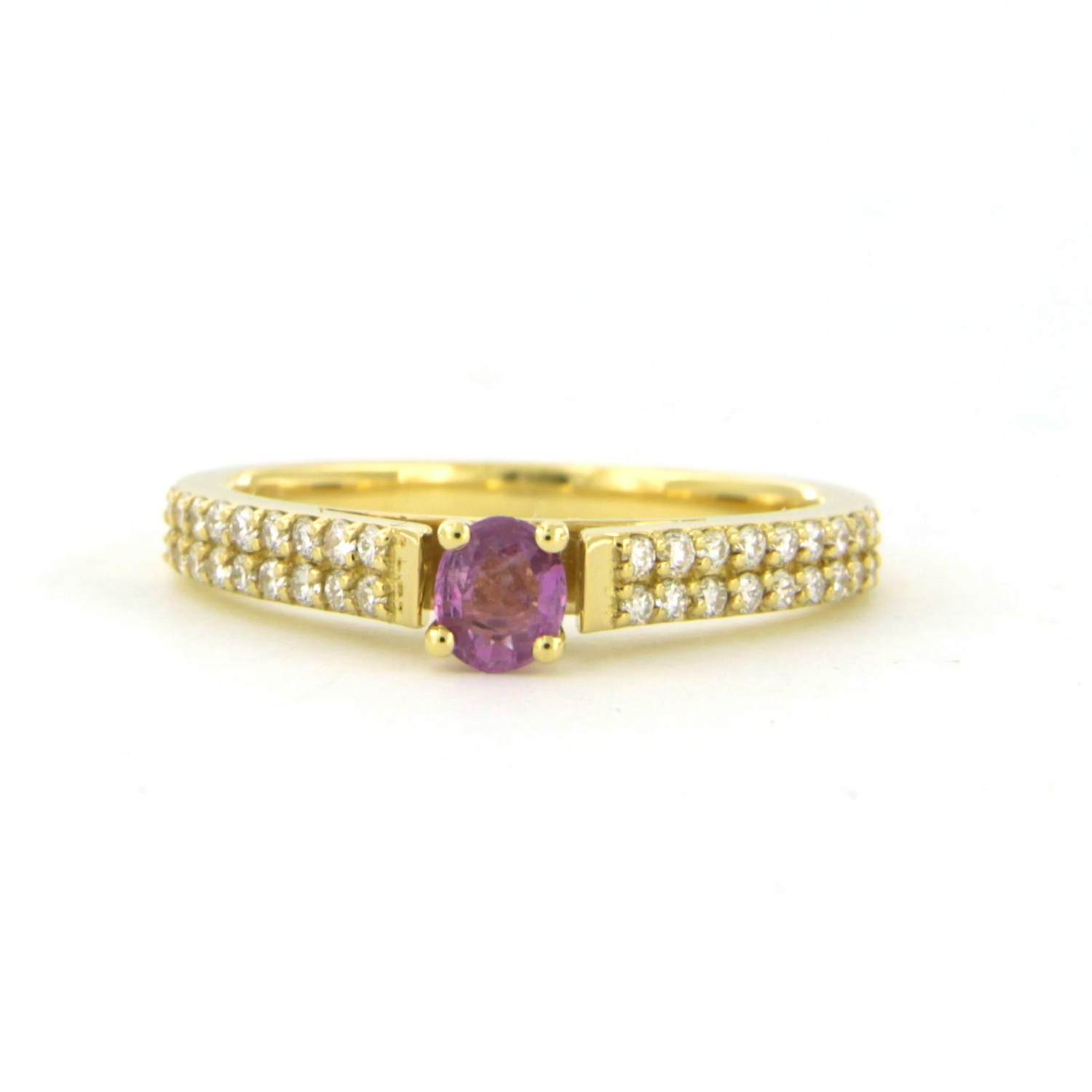 18k geel gouden ring met roze saffier en briljant geslepen diamant tot. 0.26ct verkocht voor € 550!