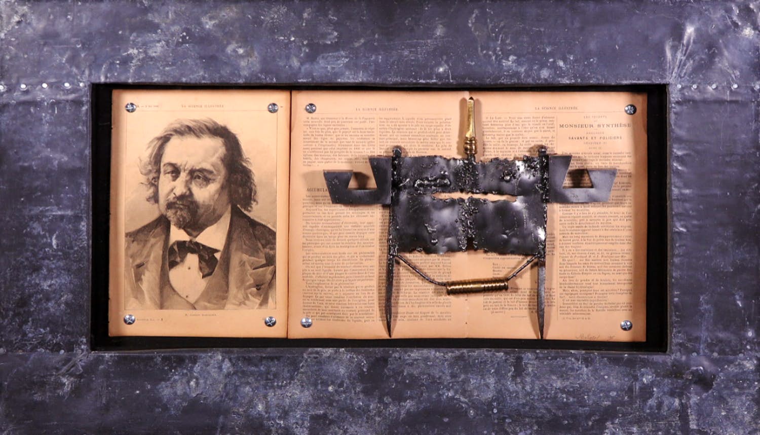 Jan Bollaert - 'Bertrand' - metalen sculptuur / mixed media in eigen lijsting verkocht voor € 45!