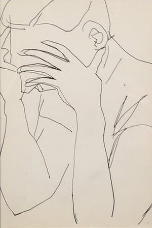 Siep van den Berg - Inkttekening, Voorovergebogen persoon - Ingelijst kopen? Bied vanaf 20!