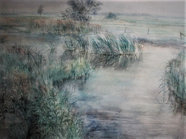 Piet Klaasse - impressionistisch Pastel - "de Waaipolder met Eemnes op de achtergrond" gesignrd kopen? Bied vanaf 1!