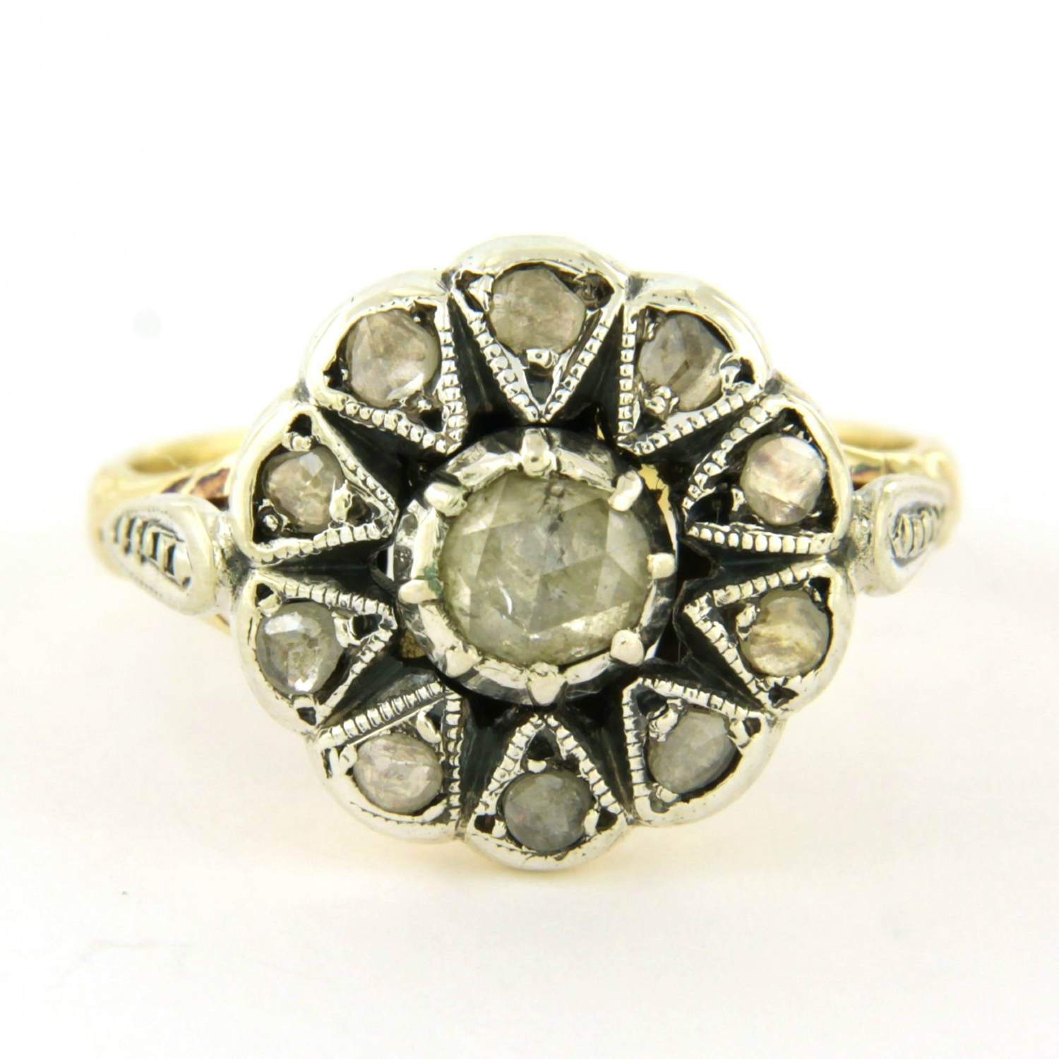 14k goud en zilver ring bezet met roos geslepen diamant tot. 0.20ct kopen? Bied vanaf 450!