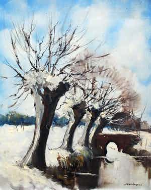 Jan Kelderman - olieverf op doek: Wilgebomen in de winter verkocht voor € 55!