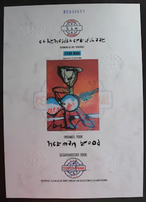 Herman Brood - Ingelijste gemengde techniek: Gitar men + certificaat HB-M (groot werk!) kopen? Bied vanaf 7500!
