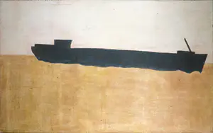 Wim Buitendijk - Acryl op doek, Schip op oranje zee - Ingelijst (Zeer groot) kopen? Bied vanaf 1!