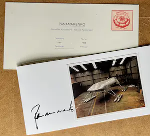 Panamarenko - handgesigneerde uitnodigingskaart Isy Brachot + 2 proefdrukken kopen? Bied vanaf 295!