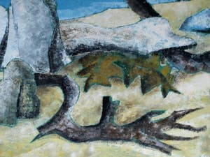 Piet Snel - Acrylverf en pastel , Surrealistisch landschap - 1965 kopen? Bied vanaf 40!