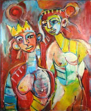 Christine Spierings - Olieverf op doek, z.t. Figuren (Groot) verkocht voor € 90!