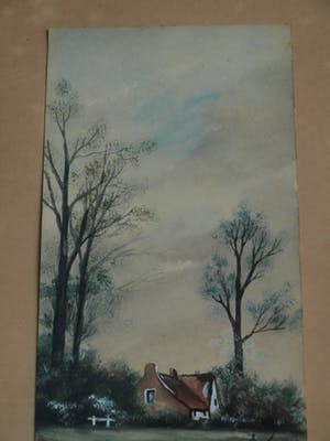 Niet of onleesbaar gesigneerd - Ingelijste gouache, Landschap – gesigneerd (Du Chattel?) - oud - kopen? Bied vanaf 1!