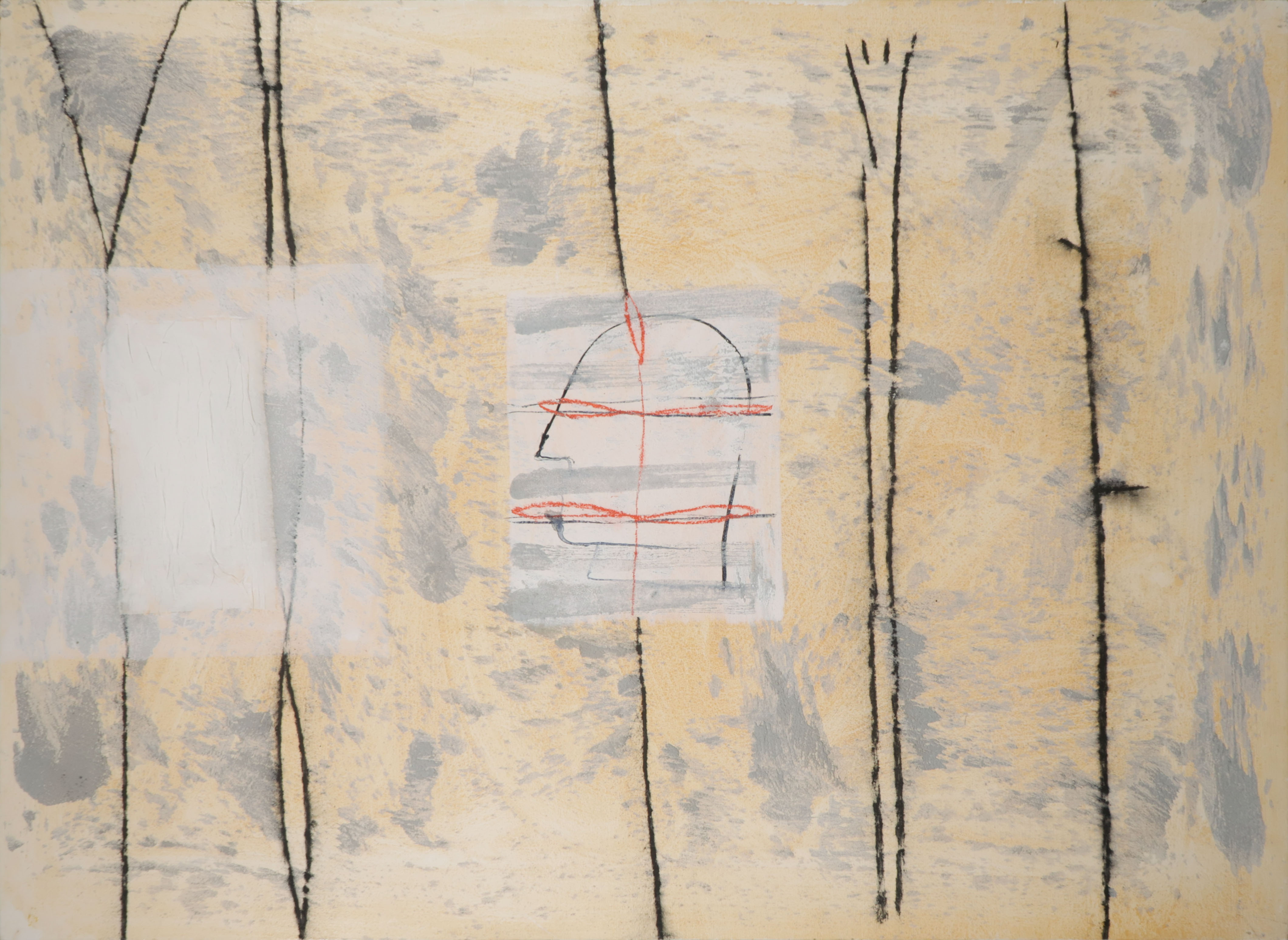 Harmen van der Tuin - Gemengde techniek, o.a. acryl, krijt en cement, Z.T. (Groot)  verkocht voor € 120!
