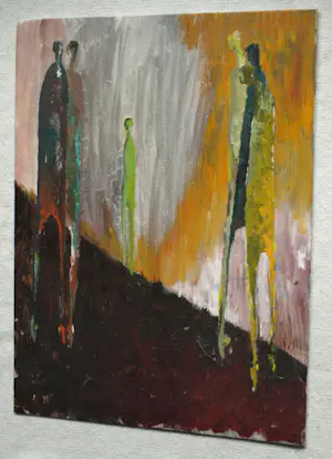 Peter Leyenaar - (1923-2023) , Acrylverf op canvasboard , Lange figuren II - 1986 kopen? Bied vanaf 50!