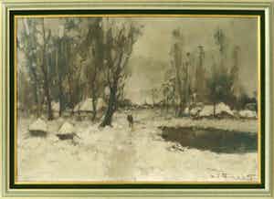 Henri Joseph Pauwels - Olieverf op doek, Sneeuwlandschap verkocht voor € 100!