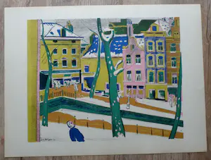 Jan Wiegers - Kleurenlitho: Achterburgwal - 1947 kopen? Bied vanaf 35!