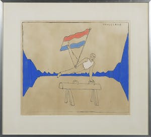 Pieter Holstein - Ets (ingekleurd), Handstand - Ingelijst kopen? Bied vanaf 40!