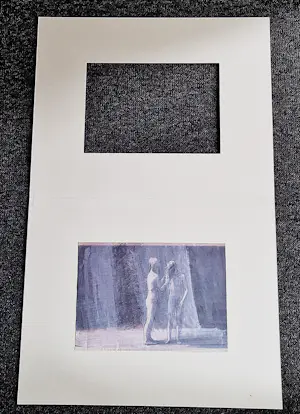 Geurt van Dijk - Gemengde techniek op papier "de ontmoeting" in passe partout gesigneerd kopen? Bied vanaf 10!