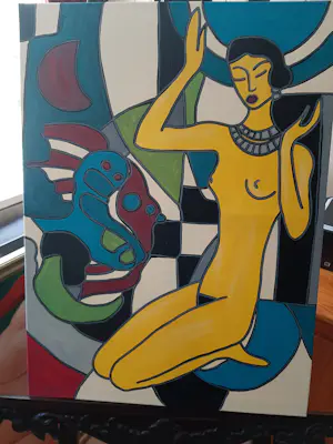 Patricia Kleyman - Acryl op doek. Titel,Une belle Histoire entre la Jeune fille Nue et le Poisson kopen? Bied vanaf 160!