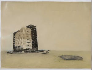 Donnie Molls - Gemengde techniek op doek, Hole in Rotterdam - Ingelijst kopen? Bied vanaf 1!