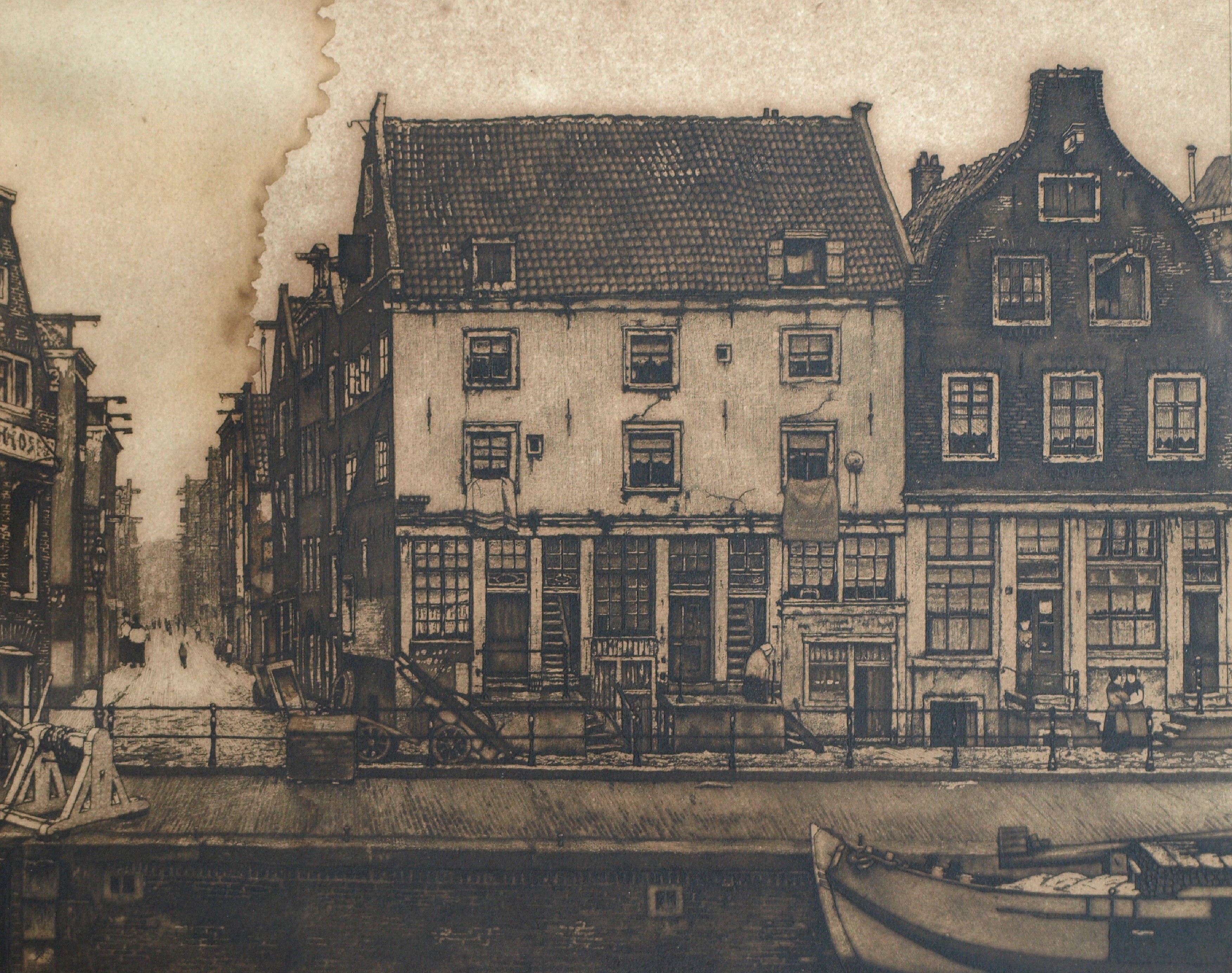 Cornelis Brandenburg - Ets, Gracht in Amsterdam – gesigneerd en ingelijst  kopen? Bied vanaf 1!